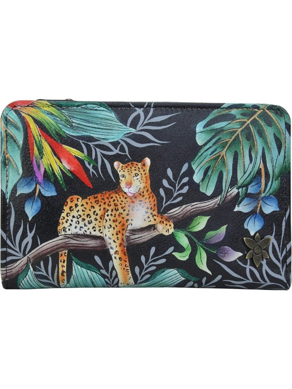 Genuine Leather Hand-Painted RFID Blocking Organizer Wallet - Jungle Queen
